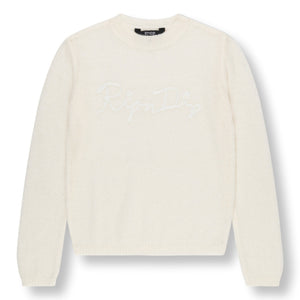 RIPNDIP WOMEN'S SCRIPT CROPPED KNIT LONG SLEEVE-CREAM