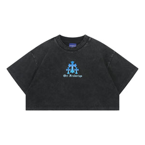 ORI FREDERIQO WOMEN PRINTED WASHED T-SHIRT-BLACK