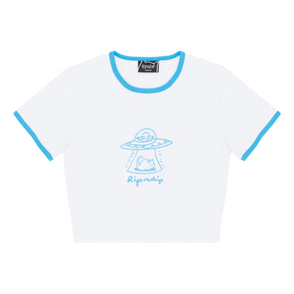 RIPNDIP WOMEN'S BLONDED CROPPED RINGER TEE-WHITE