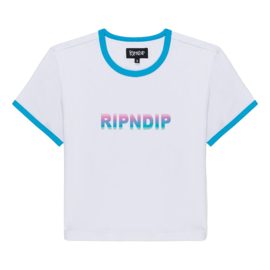 RIPNDIP WOMEN'S DIGITAL DREAM CROPPED RINGER TEE-WHITE