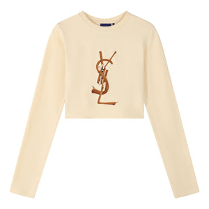 ORI FREDERIQO WOMEN'S SHORT CUT LONG SLEEVED T-SHIRT-BEIGE