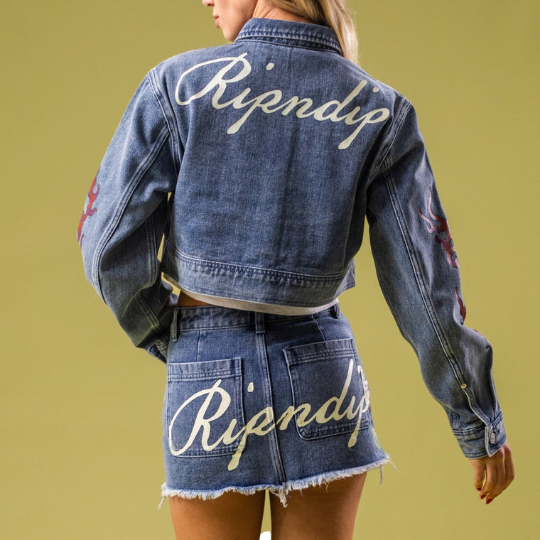 RIPNDIP WOMNE'S TRAVIS DENIM SKIRT-LIGHT WASH