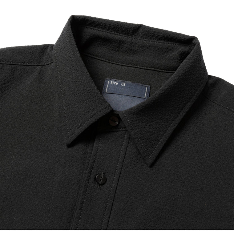 MEANSWHILE WOOL SEERSICKER SIDE SLITE L/S SHIRT-BLACK