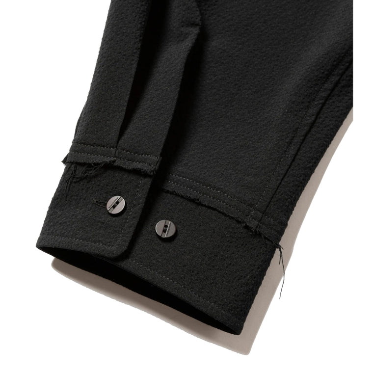 MEANSWHILE WOOL SEERSICKER SIDE SLITE L/S SHIRT-BLACK