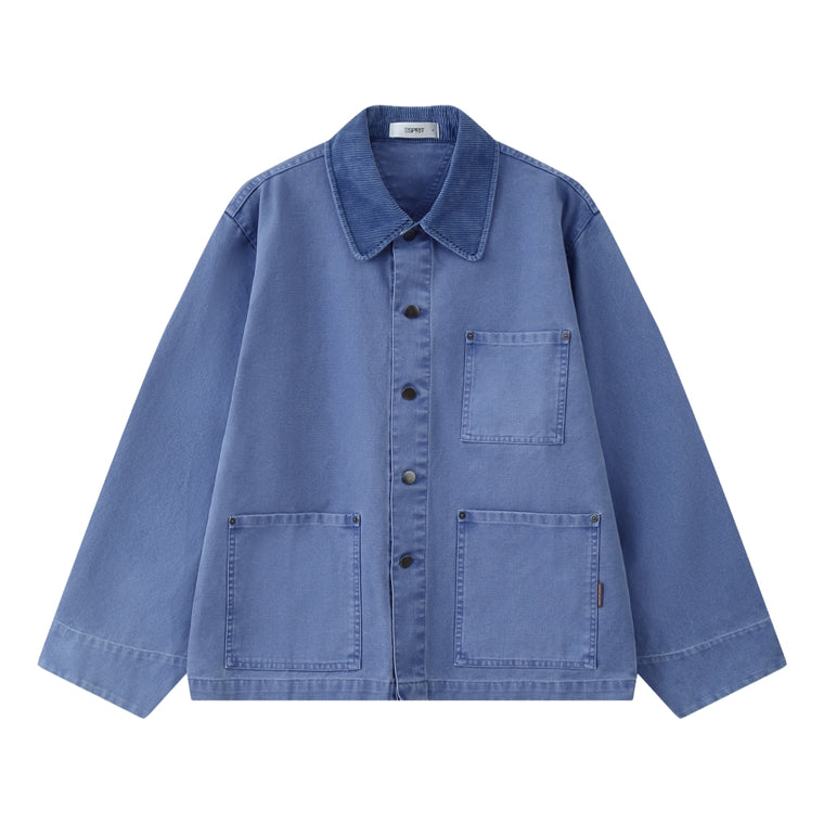 ESPRIT WORKWEAR JACKET WITH CORDUROY COLLAR-BLUE