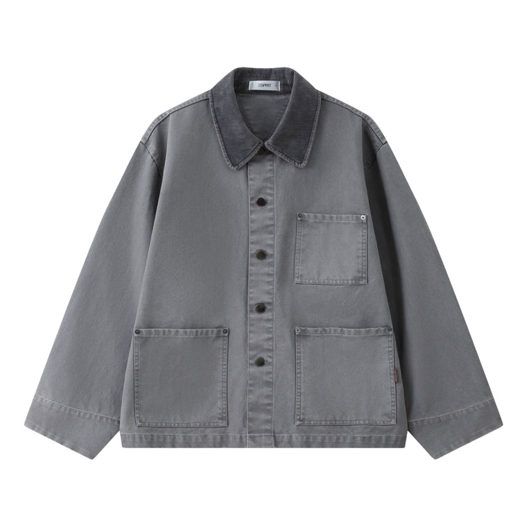 ESPRIT WORKWEAR JACKET WITH CORDUROY COLLAR-GREY