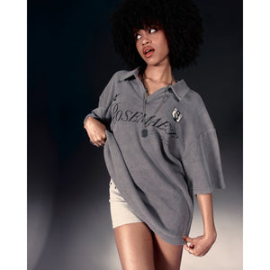 ROSEMAESE WAFFLE OVERSIZED POLO TEE-GREY