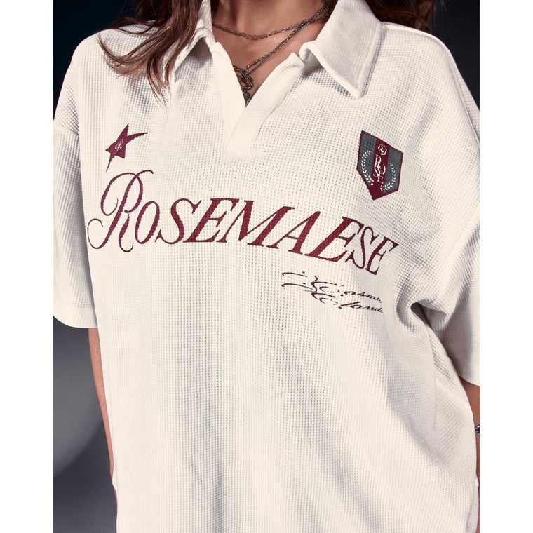 ROSEMAESE WAFFLE OVERSIZED POLO TEE-WHITE