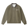 ESPRIT WASH EFFECT HALF ZIP COLLARED SWEATSHIRT-ARMY GREEN