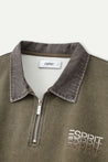 ESPRIT WASH EFFECT HALF ZIP COLLARED SWEATSHIRT-ARMY GREEN