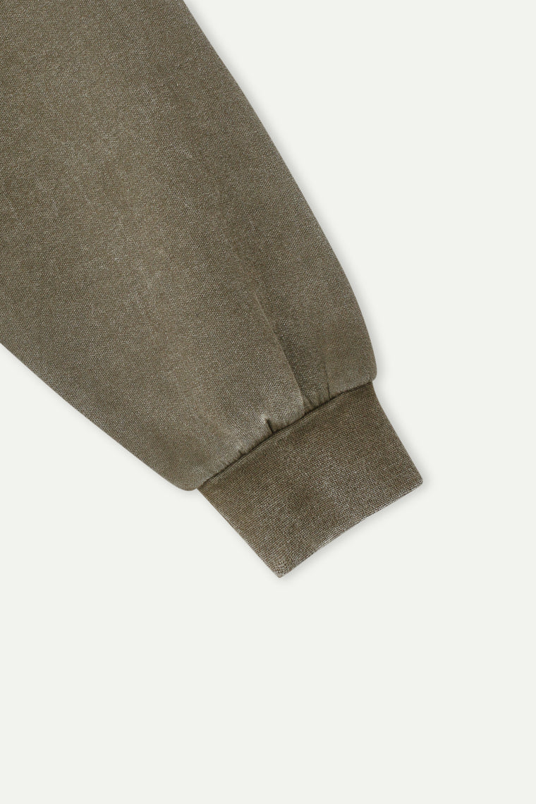 ESPRIT WASH EFFECT HALF ZIP COLLARED SWEATSHIRT-ARMY GREEN