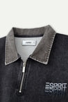 ESPRIT WASH EFFECT HALF ZIP COLLARED SWEATSHIRT-BLACK
