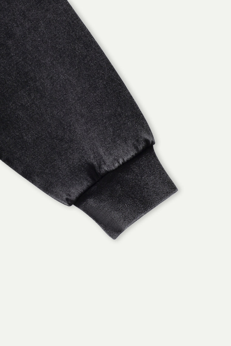 ESPRIT WASH EFFECT HALF ZIP COLLARED SWEATSHIRT-BLACK
