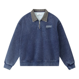 ESPRIT WASH EFFECT HALF ZIP COLLARED SWEATSHIRT-BLUE
