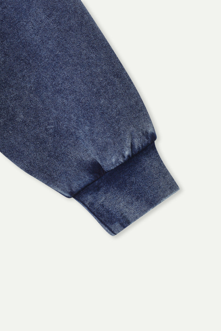 ESPRIT WASH EFFECT HALF ZIP COLLARED SWEATSHIRT-BLUE