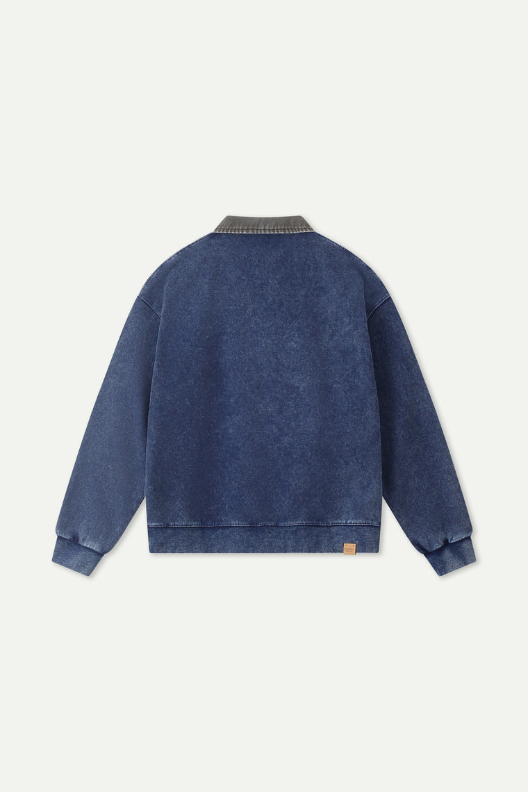 ESPRIT WASH EFFECT HALF ZIP COLLARED SWEATSHIRT-BLUE