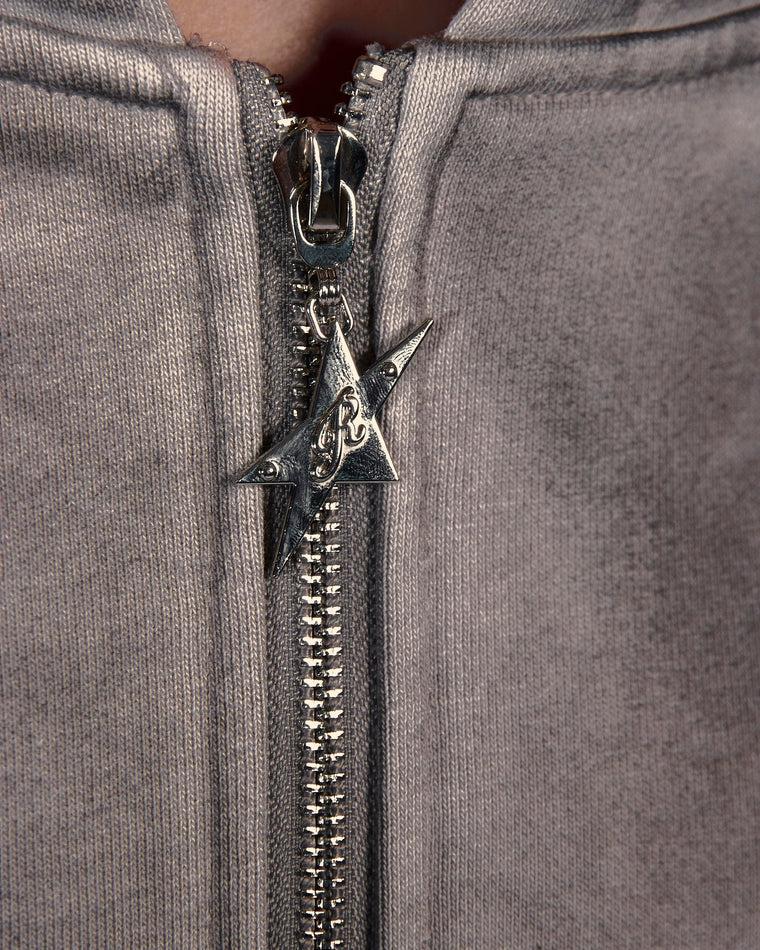 ROSEMAESE WASHED SCRIPT ZIP HOODIE-GREY