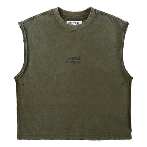 NEUTRAL SOCIETY SNOW WASH LOGO SLEEVELESS-OLIVE