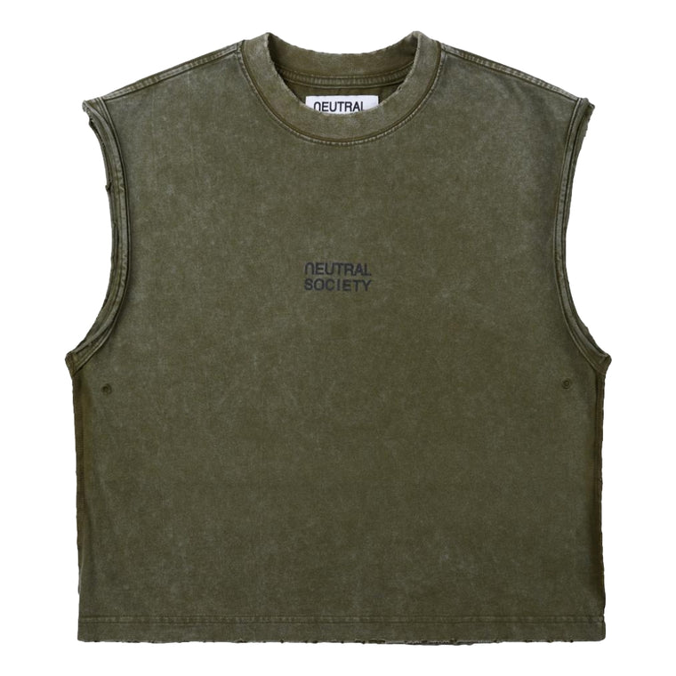 NEUTRAL SOCIETY SNOW WASH LOGO SLEEVELESS-OLIVE