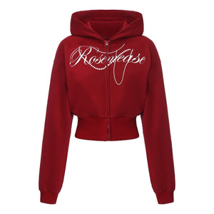 ROSEMAESE WINTER COTTON ZIPPER HOODIE-RED