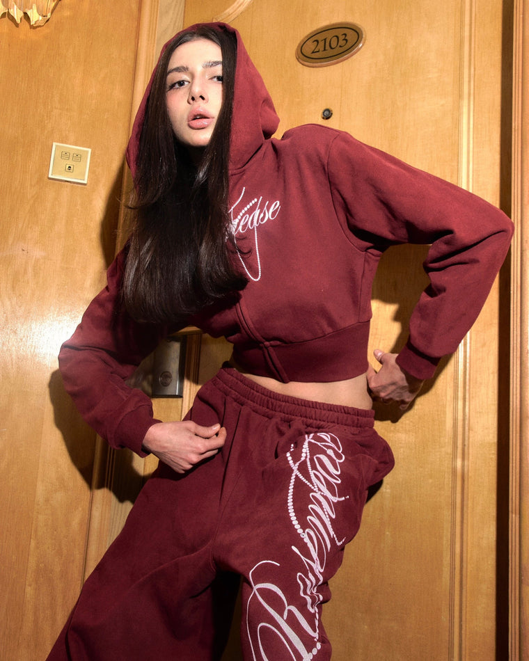 ROSEMAESE WINTER COTTON ZIPPER HOODIE-RED