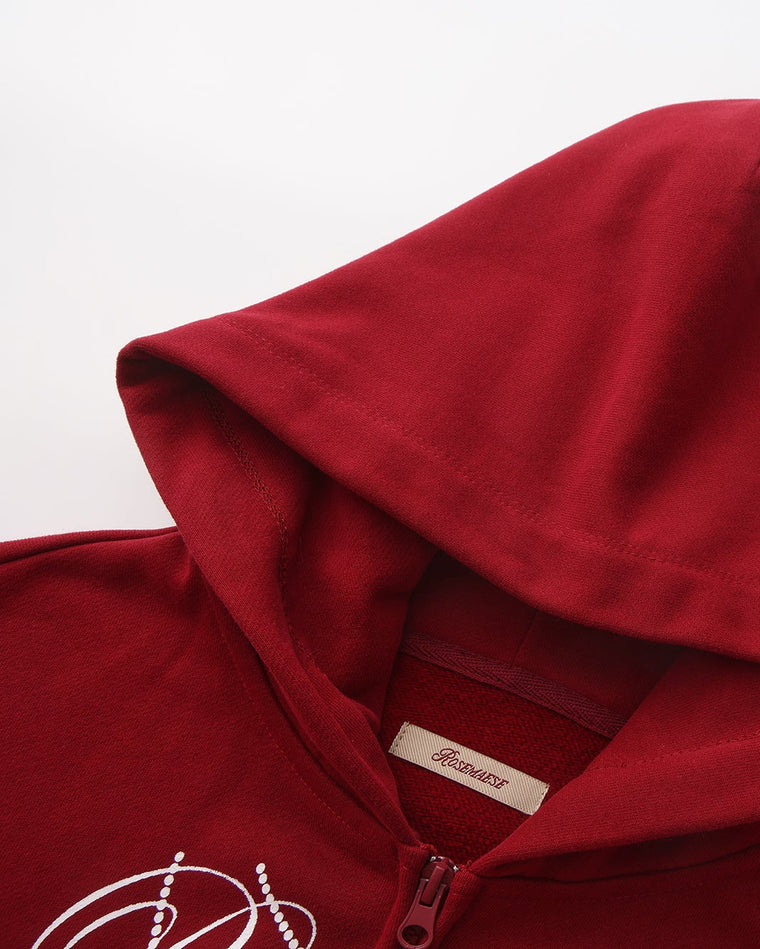ROSEMAESE WINTER COTTON ZIPPER HOODIE-RED