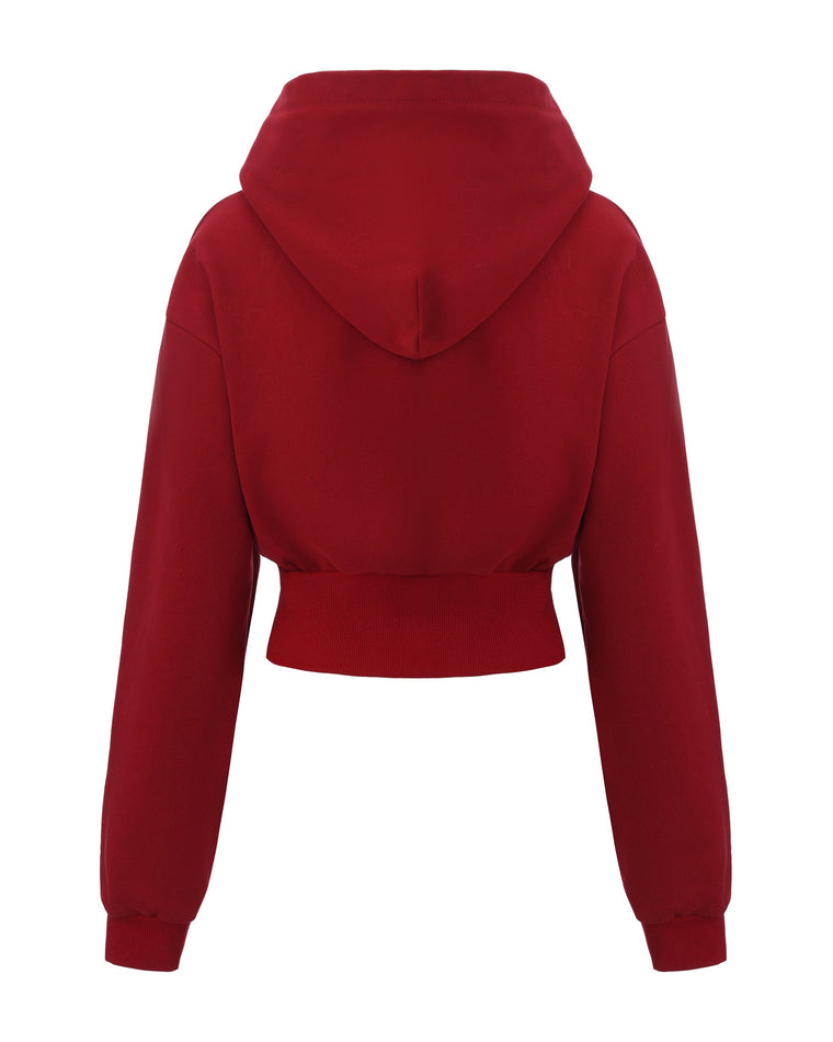 ROSEMAESE WINTER COTTON ZIPPER HOODIE-RED