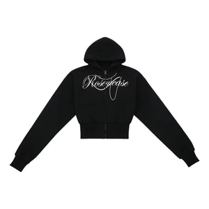 ROSEMAESE WINTER COTTON ZIPPER HOODIE-BLACK