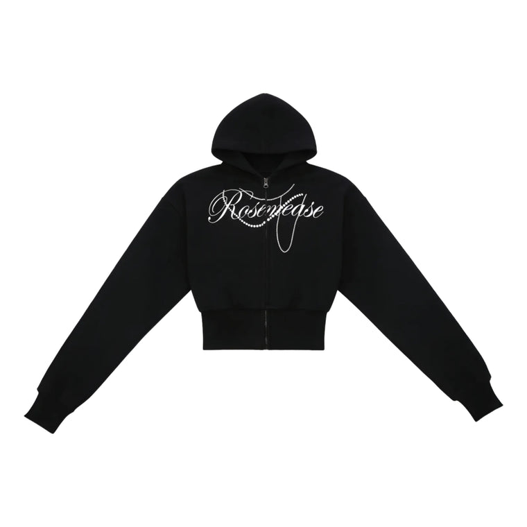 ROSEMAESE WINTER COTTON ZIPPER HOODIE-BLACK