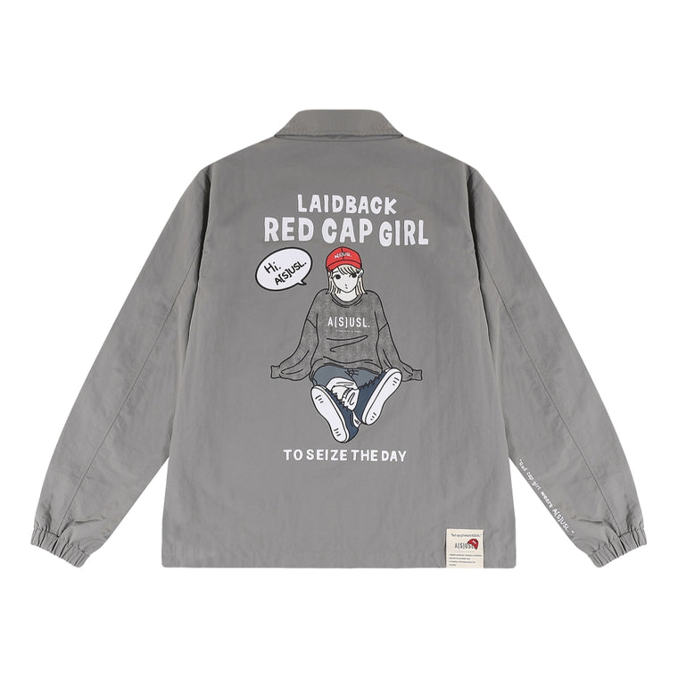 A[S]USL X RED CAP GIRL COACH JACKET-LIGHT GREY