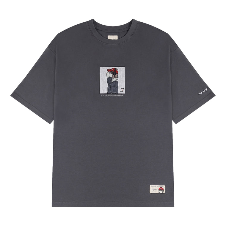 A[S]USL X RED CAP GIRL GRAPHIC TEE-CHARCOAL