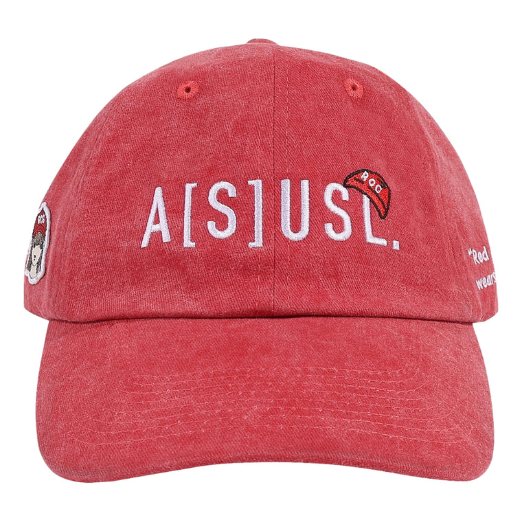 A[S]USL X RED CAP GIRL SNOW WASH DAD CAP-RED