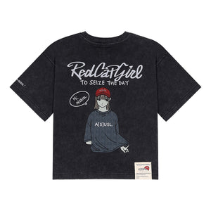 A[S]USL X RED CAP GIRL SNOW WASH TEE-BLACK
