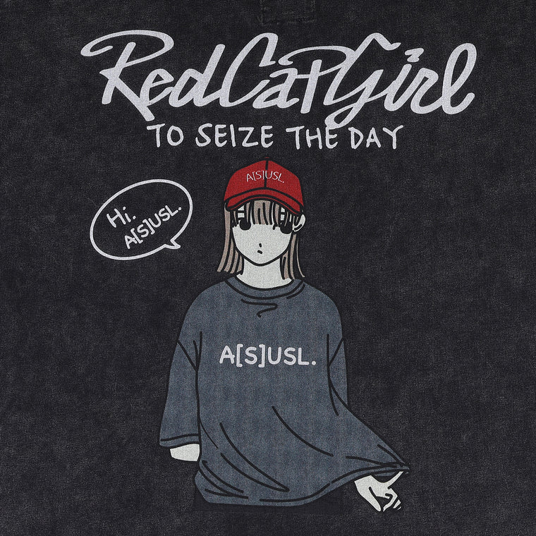 A[S]USL X RED CAP GIRL SNOW WASH TEE-BLACK
