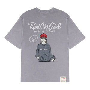 A[S]USL X RED CAP GIRL SNOW WASH TEE-GREY