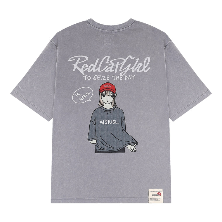 A[S]USL X RED CAP GIRL SNOW WASH TEE-GREY