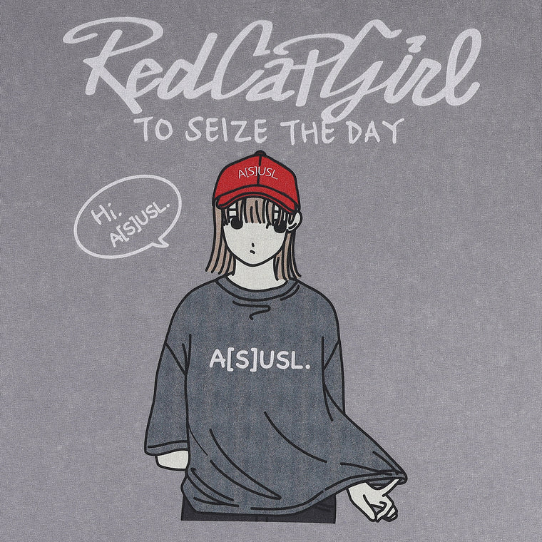 A[S]USL X RED CAP GIRL SNOW WASH TEE-GREY