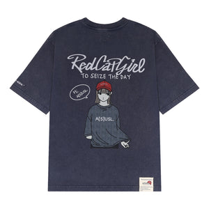 A[S]USL X RED CAP GIRL SNOW WASH TEE-NAVY