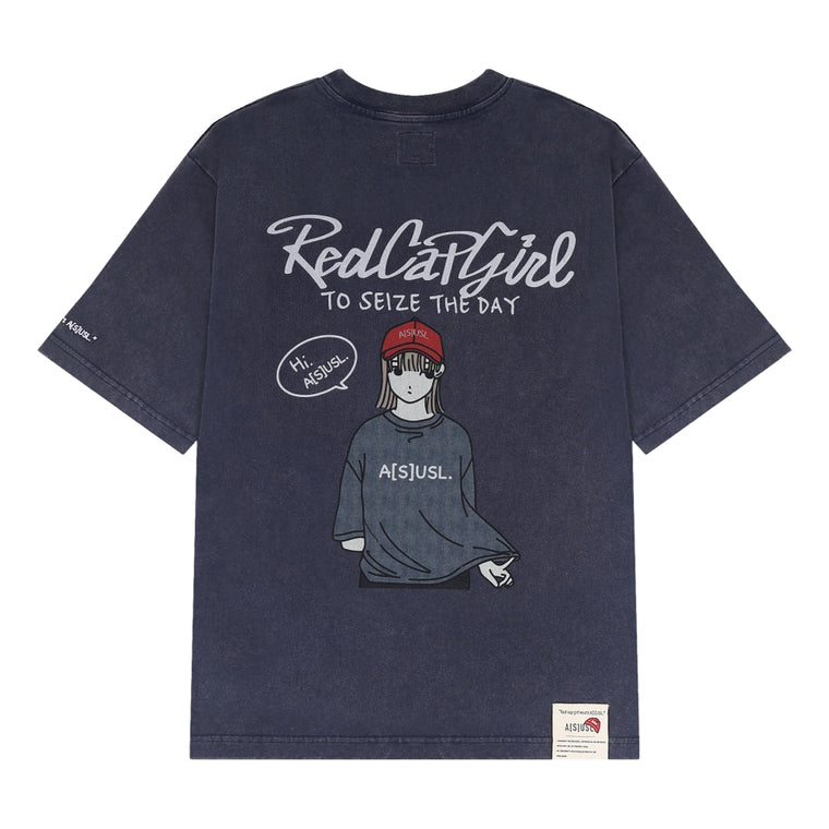 A[S]USL X RED CAP GIRL SNOW WASH TEE-NAVY