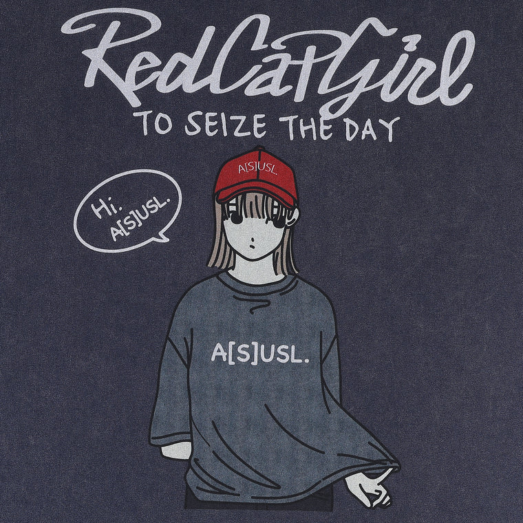A[S]USL X RED CAP GIRL SNOW WASH TEE-NAVY