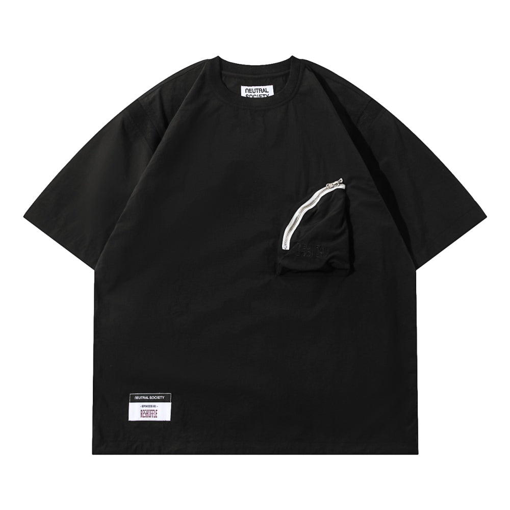 NEUTRAL SOCIETY ZIPPER POCKET TECH. BIG TEE-BLACK