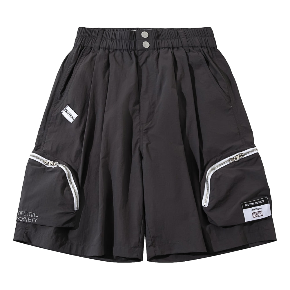 NEUTRAL SOCIETY ZIPPER POCKET TECH. SHORTS-DARK GREY