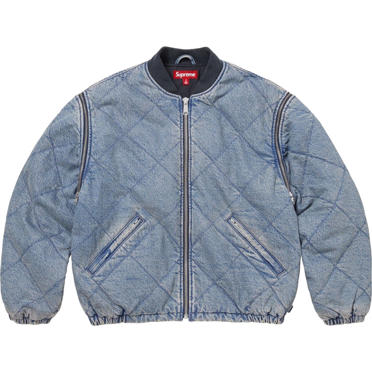 SUPREME ZIP-OFF SLEEVE QUILTED BOMBER JACKET-DENIM
