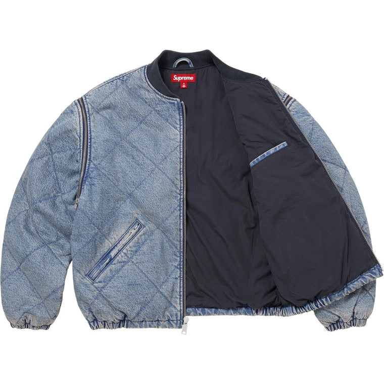 SUPREME ZIP-OFF SLEEVE QUILTED BOMBER JACKET-DENIM