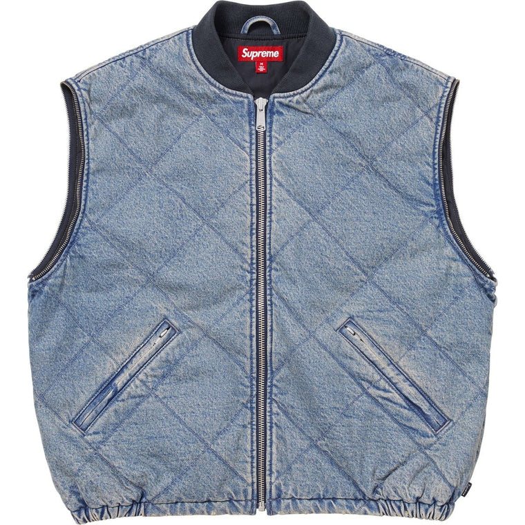 SUPREME ZIP-OFF SLEEVE QUILTED BOMBER JACKET-DENIM