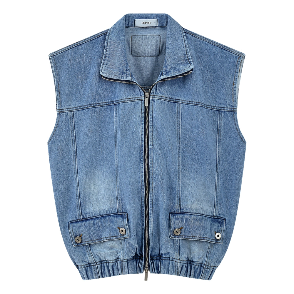 ESPRIT ZIP-UP DENIM VEST-DENIM BLUE
