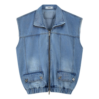 ESPRIT ZIP-UP DENIM VEST-DENIM BLUE