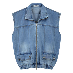 ESPRIT ZIP-UP DENIM VEST-DENIM BLUE