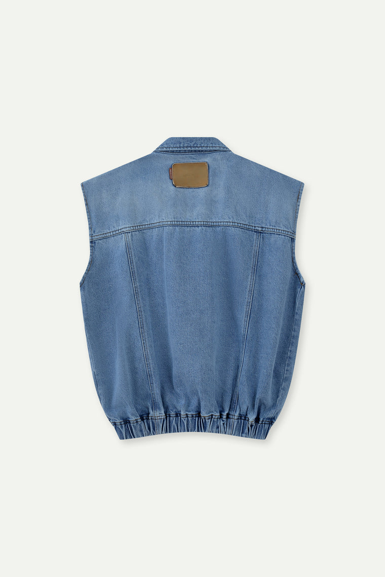 ESPRIT ZIP-UP DENIM VEST-DENIM BLUE