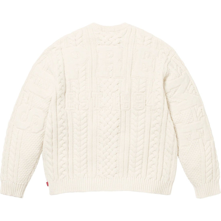 SUPREME APPLIQUE CABLE KNIT SWEATER-IVORY